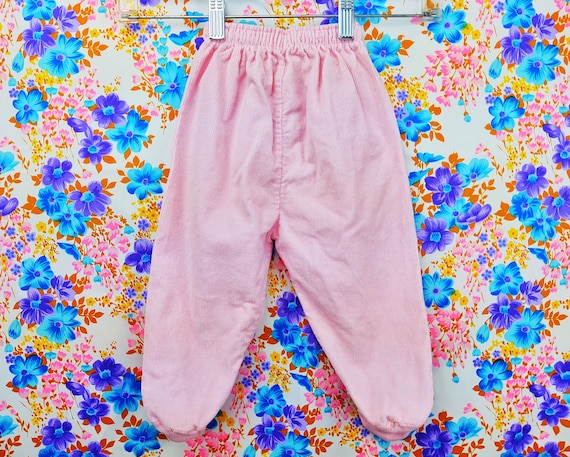 Vintage Baby Pant Corduroy Vintage Pants Infant Pants Footie 1970s 70s Pink White Lace 9M 9 Months 12M 12 Months