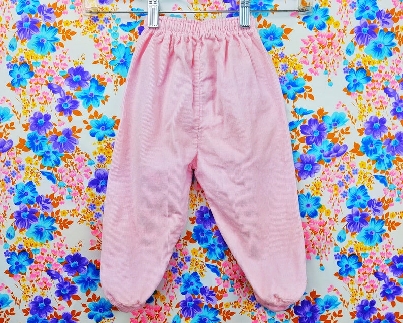 Vintage Baby Pant Corduroy Vintage Pants Infant Pants Footie 1970s 70s Pink White Lace 9M 9 Months 12M 12 Months