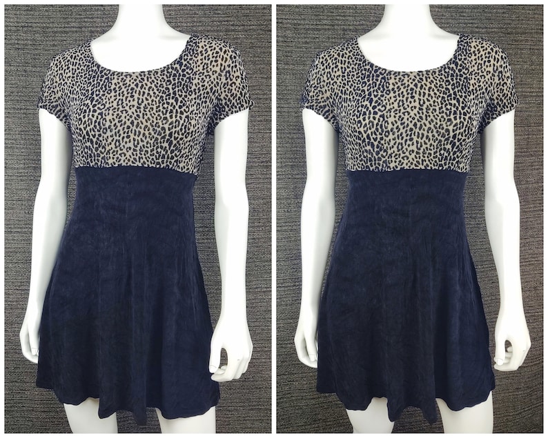 Vintage Dress Retro Dress 1990s 90s Black Leopard Print Medium M Large L Size 11