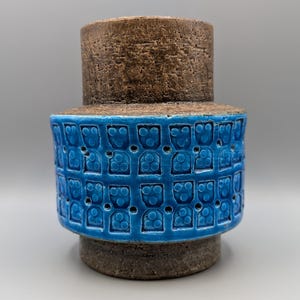 Bitossi Trifoglio ceramic vase by Aldo Londi / Vintage Home Decor / Flower Vase / Retro Mid Century Modern Pottery / Italy / Blue Brown