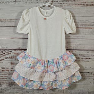 Vintage Dress / Vintage Toddler Dress / Pink White Dress / Girly 80s 1980s Kids Girls / 4T Size 4