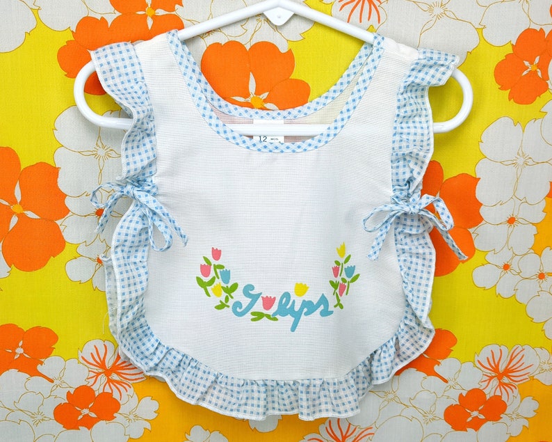 Vintage Baby Bib Apron Baby Bib Apron Flowers Floral Blue White 12M 12 Months