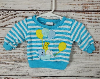 Vintage Knit Baby Sweater / Retro pullover Striped Sweater / Knit / Infant Blue White Sweater / Newborn 3M 3 Months 6M 6 Months