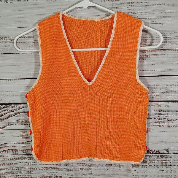 Vintage Womens Vest / 1960s 60s / Knit Vest / Hippie Mod Orange / Small S XS Extra Small
