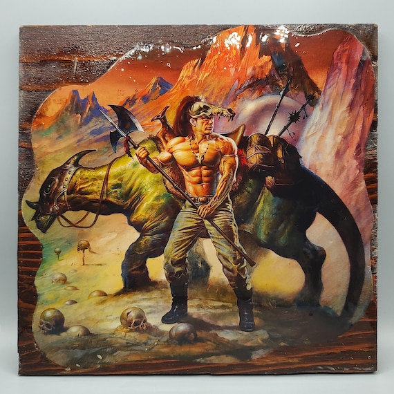 Vintage Fantasy Print on Carved Wood Boris Vallejo / Vintage Wall