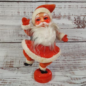 Vintage LARGE Christmas Blow Mold Flocked Dancing Santa / 1960s 60s 1950s 50s / Kitsch Christmas / Christmas Decor