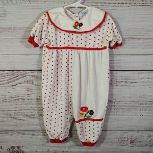Vintage Baby Jumper / Baby Red White Polka Dot Toddler / One Piece / Baby Outfit / 18M 18 Months