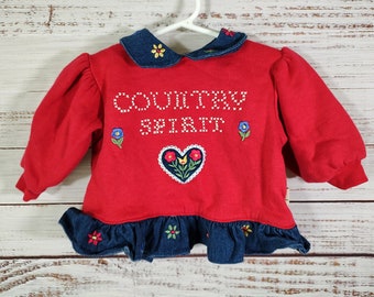 Vintage Baby Sweater / Infant Sweater / Blue Red Country Spirit / 9M 9 Months 6M 6 Months