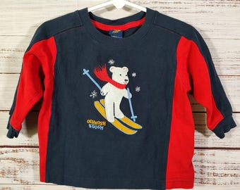Vintage Baby Shirt / Retro Top / Red OshKosh Osh Kosh B'Gosh / Long Sleeve / Knit Polar Bear / 12M 12 Months