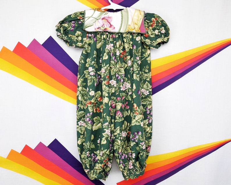 Vintage Toddler Onesie Vintage Green Pink White Floral Flowers Jumpsuit Jumper Toddler Bodysuit 2T 24M 24 Months