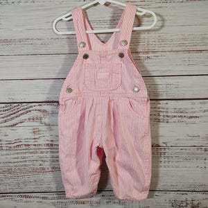 Baby Vintage Denim Overalls / Pink Toddler Osh Kosh Striped Stripes / OSHKOSH B&#39;GOSH Overall / 6M 6 Months 9M 9 Months