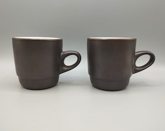 Heath Ceramics Pair Of Mugs / Mug Set of 2 / Vintage Dinnerware Stoneware / Retro Mid Century / Heath Ceramics Pottery White Brown