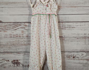 Vintage Toddler Jumper / Baby Toddler Overalls / Pink White Floral Lace / Baby Jumper Overall / Size 2 3 2T 3T