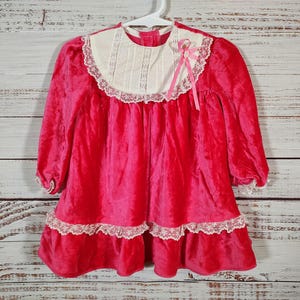 Vintage Toddler Dress / Baby Red White Velour Dress / Vintage Dress / Baby Christmas Dress / 18M 18 months 24M 24 Months 2T
