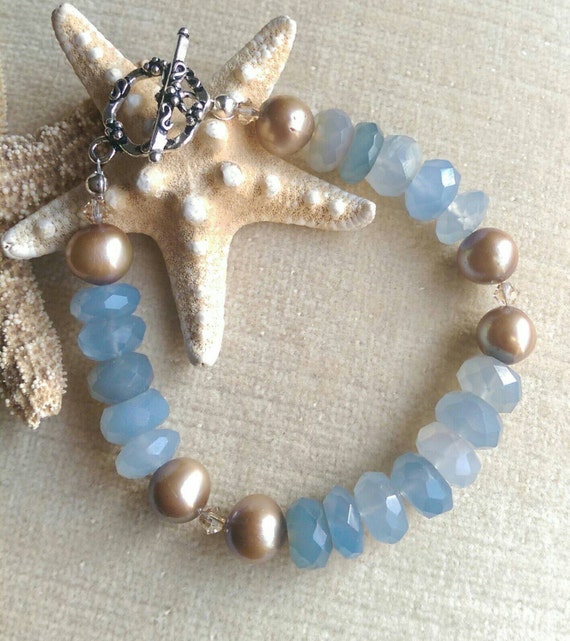 Items similar to Blue Chalcedony Bracelet! Handcrafted with genuine ...