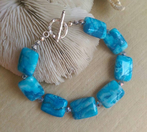 Items similar to Turquoise Blue Magnesite Bracelet! Handcrafted with ...