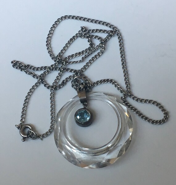 Pendentif Solitaire Vintage - Cristal Topaze Foncée Sur Chaîne Argentée - État Impeccable (Occasion)