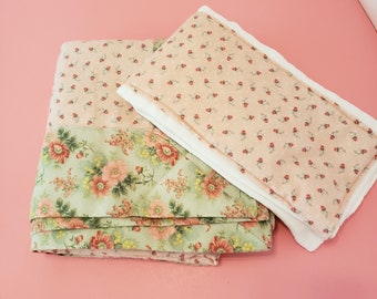Shabby Chic franela manta bebé y burp tela rosa floral menta salvia floral franela tela cuadrado recibiendo manta
