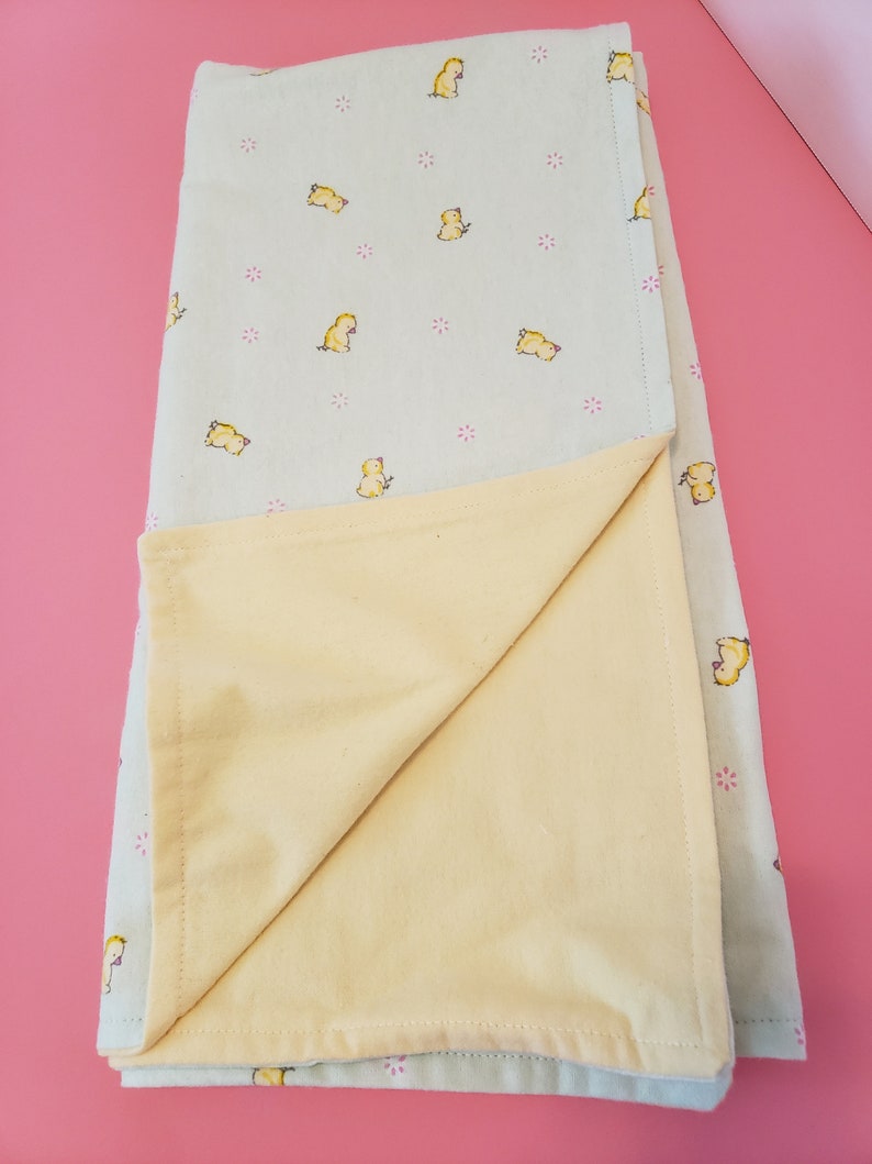 Flannel Baby Blanket Cuddly Square Receiving Blanket for Baby Mint Green with Yellow Chicks on one side Solid Yellow other side