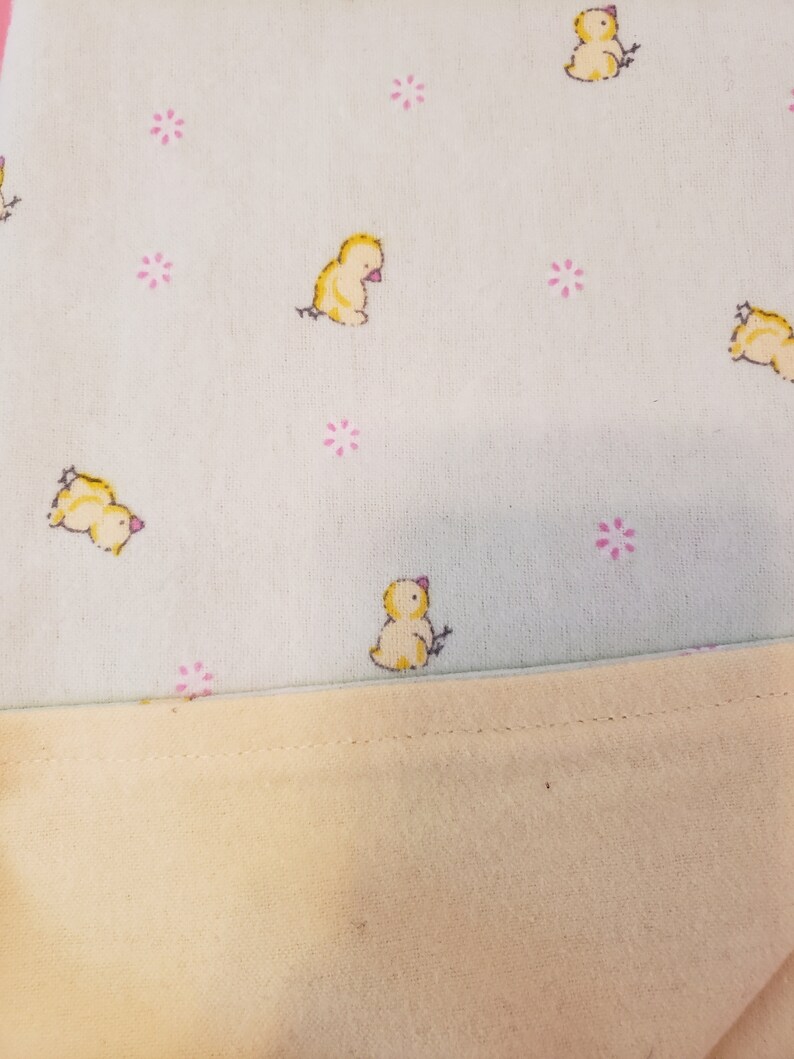 Flannel Baby Blanket Cuddly Square Receiving Blanket for Baby Mint Green with Yellow Chicks on one side Solid Yellow other side
