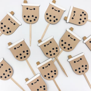 12pcs Boba Cupcake Topper | food picks, bubble tea, brown sugar, milk tea, boba party, boba partea, boba bar, 奶茶, tapioca, pearls