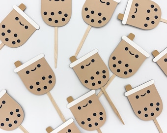 12pcs Boba Cupcake Topper | food picks, bubble tea, brown sugar, milk tea, boba party, boba partea, boba bar, 奶茶, tapioca, pearls