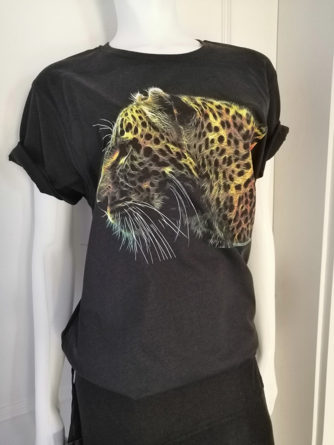 New Unisex Black 100% Cotton T-shirt Leopard Printed in - Etsy