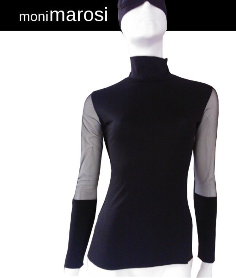 New collection,very pleasant viscose turtleneck T-shirt top Decorative and stylish. blouse with transparent sleeve