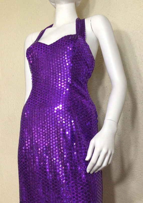 90s Kays Designs Purple Sequin Cutout Open Back S… - image 6