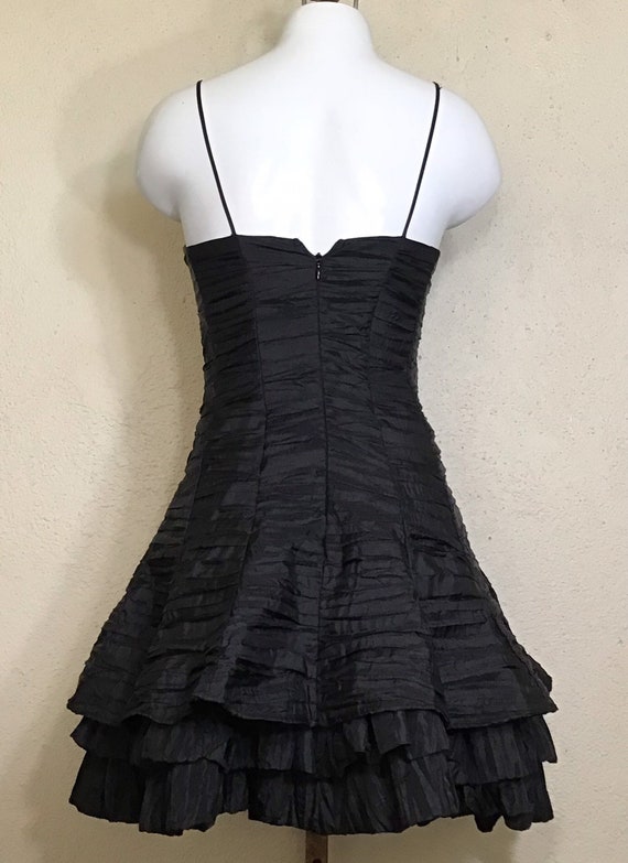 90s Let’s Fashion Black Ruched Ruffled Spaghetti … - image 9