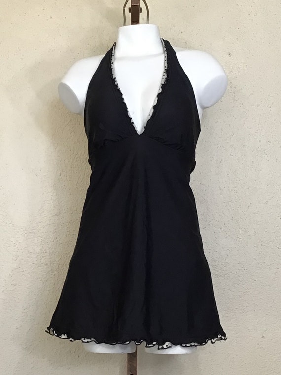 Vintage 90s Polka Dot Swimsuit: Black Halter One Piece - Etsy