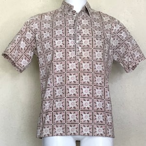 Vintage 80s / Mens Shirt / Cooke Street Honolulu / Brown Pink Floral / Japanese Style / Reverse Print /Aloha Hawaiian Tiki /Beach Lifestyle