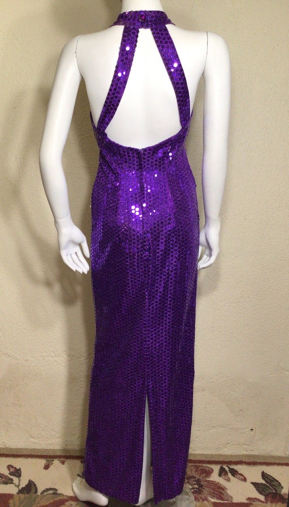 90s Kays Designs Purple Sequin Cutout Open Back S… - image 9