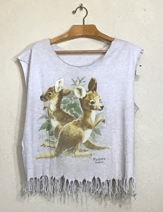 80s Soft Grey Deer Fawn Graphic Print Sleeveless … - image 2