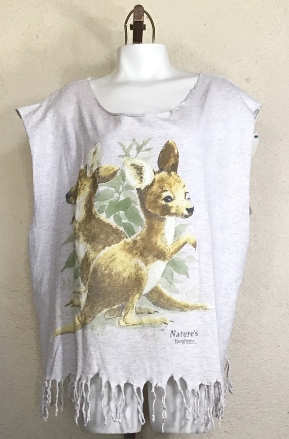 80s Soft Grey Deer Fawn Graphic Print Sleeveless … - image 10