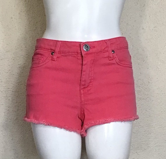 80s STS Blue Pink Denim Jean Cutoff Summer Shorts - image 1