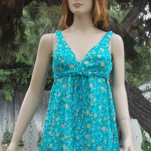 Vintage 70s Womens / Maternity Tankini / Aquamarine Floral / Blue Green Yellow / 2 PCs Bikini Swimsuit / Cute Summerwear / Beach Lifestyle