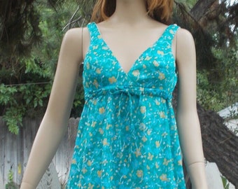 Vintage 70s Floral Tankini: Aquamarine Maternity Swimsuit