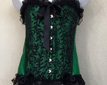90s Vaacodor Bustier Black Green Lace Ribbon Lace-up Corset 