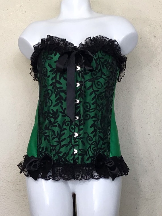 90s Vaacodor Bustier Black Green Lace Ribbon Lace-