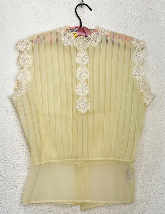 1940s Yellow Sheer Button Up Blouse: Penny Potter Original, Short Sleeves, Back Buttons