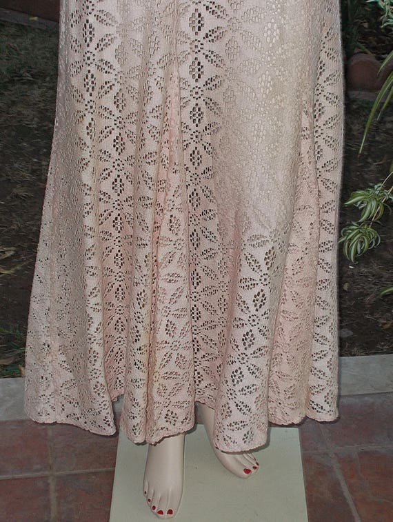 30s Handmade Pink Floral Cotton Lace Floor Length… - image 8