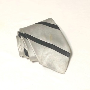 Vintage 90s Handwoven Necktie: Silver & Black Striped Acetate, Made in Italy