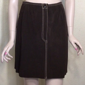 Vintage 90s Brown Suede Leather Mini Skirt: A-Line Above Knee
