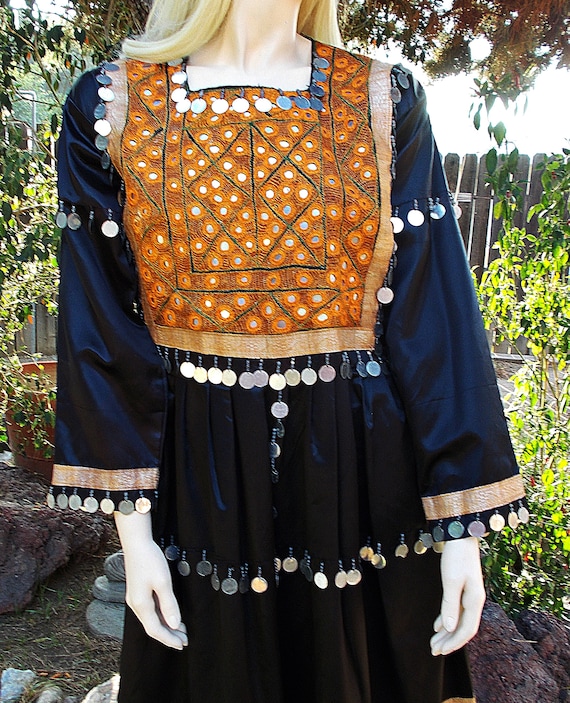 50s Handmade Black Orange Gold Silver Embroidered… - image 2