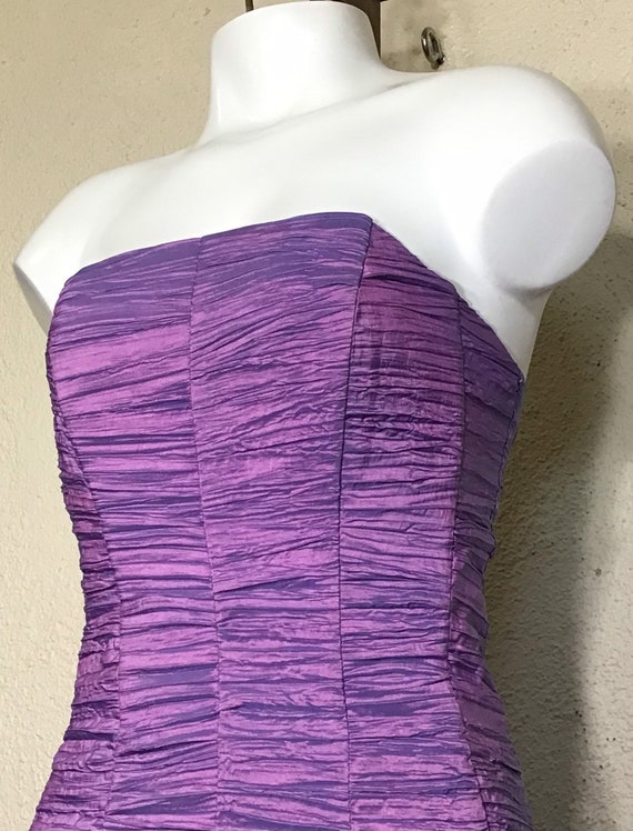 90s Jessica McClintock Purple Strapless Ruched Ru… - image 2