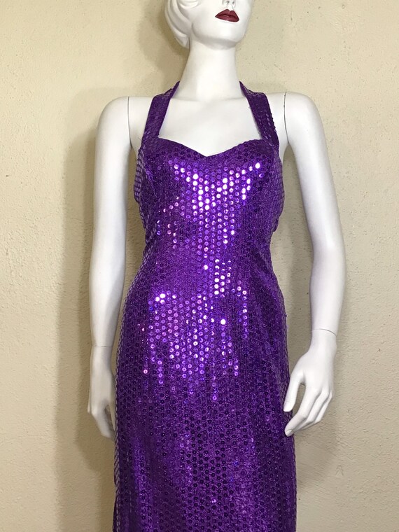 90s Kays Designs Purple Sequin Cutout Open Back S… - image 1