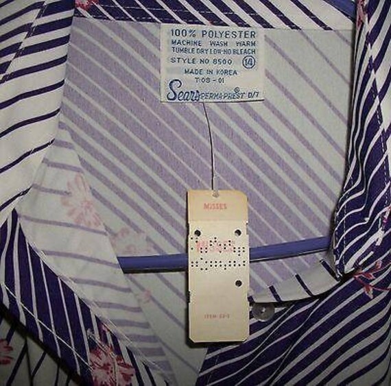 70s Sears Purple White Diagonal Stripe Pink Flora… - image 4