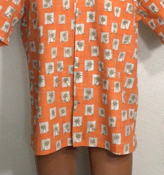 Vintage Y2K Mens Hawaiian Shirt: St Johns Bay Orange Floral Aloha Shirt View 6