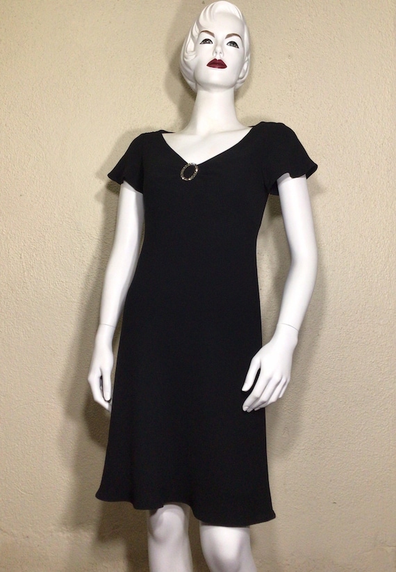 80s Evan Picone Petite Little Black Dress with Oval J… - Gem